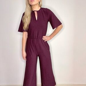 Lysse Plum Purple Short Sleeve Cropped Jumpsuit XS